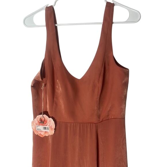 NWT Show Me Your Mumu Rustic Mauve Sheen Jenn Maxi Dress Small Deep V Neck Satin - Picture 3 of 13